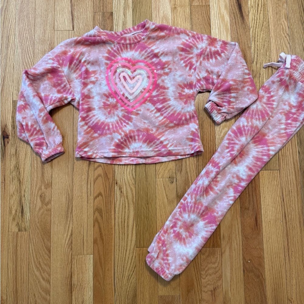 Pink Tie-Dye Heart Sweatshirt and Joggers Set